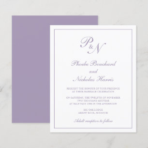 Papier Invitation de mariage élégante et classique violet