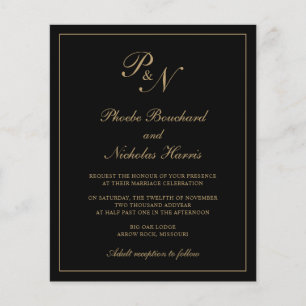 Papier Invitation de mariage élégante et économique noir