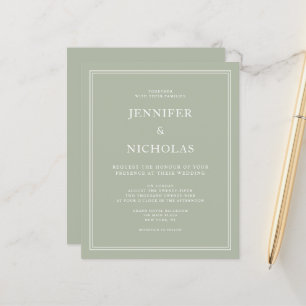 Papier Invitation de mariage élégante et formelle vert sa