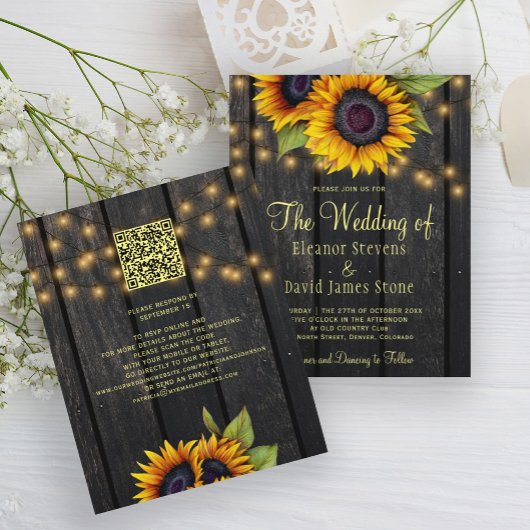 Papier Invitation de mariage en bois rustique avec code Q