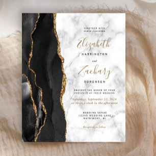 Papier Invitation de mariage en marbre d'agate noir or su
