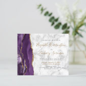 Papier Invitation de mariage en marbre d'agate or violet (Debout devant)