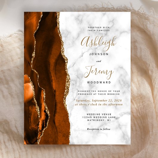Papier Invitation de mariage en marbre d'agate orange brû