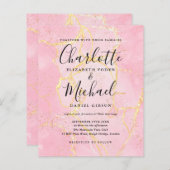 Papier Invitation de mariage en marbre rose du script de  (Devant / Derrière)