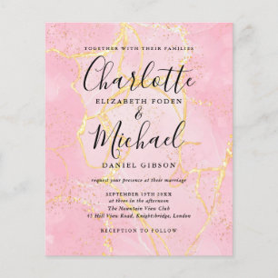 Papier Invitation de mariage en marbre rose du script de 