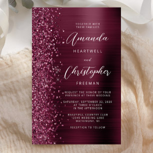 Papier Invitation de mariage en métal brossé Bourgogne pa