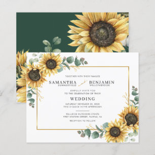 Papier Invitation de mariage Fleur de Tournesol Eucalyptu