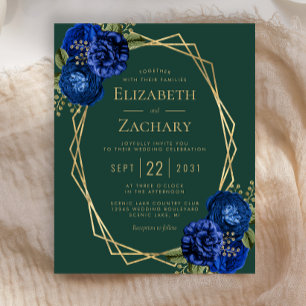 Papier Invitation de mariage floral bleu royal émeraude v