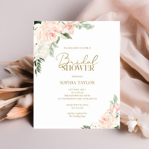 Papier Invitation de mariage floral or rose à petit budge