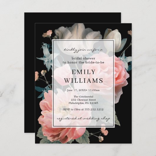 Papier Invitation de mariage floral romantique à petit bu (Devant / Derrière)
