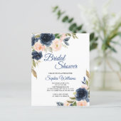 Papier Invitation de mariage floral rose et Navy Budget (Debout devant)