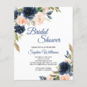 Papier Invitation de mariage floral rose et Navy Budget (Devant)
