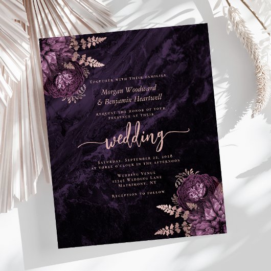 Papier Invitation de mariage floral rose gold violet budg