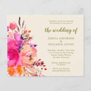 Papier Invitation de mariage florale aquarelle rose budge