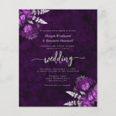 Papier Invitation de mariage florale argent violet prune  (Devant)