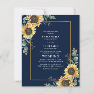 Papier Invitation de mariage florale au tournesol aquarel