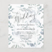 Papier Invitation de mariage florale bleue à l'eucalyptus (Devant)