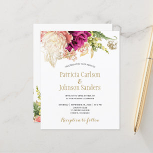 Papier Invitation de mariage florale élégante et économiq