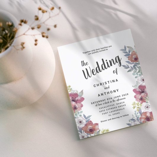 Papier Invitation de mariage florale eucalyptus rustique