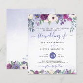 Papier Invitation de mariage florale fuchsia périwinkle à (Devant / Derrière)