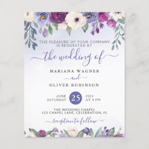 Papier Invitation de mariage florale fuchsia périwinkle à