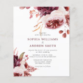 Papier Invitation de mariage florale rose bohème à petit (Devant)