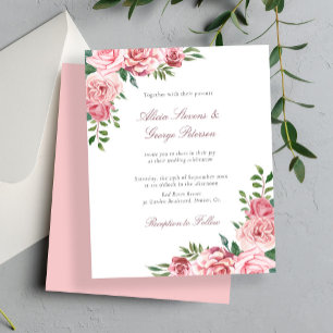 Papier Invitation de mariage florale rose pastel à petit