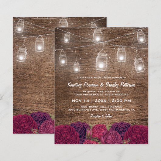 Papier Invitation de mariage florale rustique en pot Maso (Devant / Derrière)