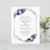 Papier Invitation de mariage géométrique à fleurs violett (Debout devant)