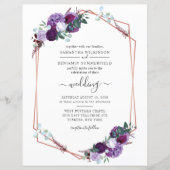 Papier Invitation de mariage géométrique à fleurs violett (Devant)