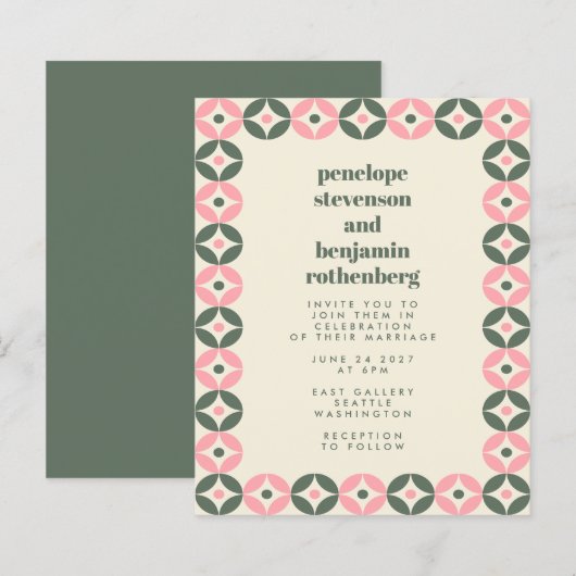 Papier Invitation de mariage géométrique rose vert moyen (Devant / Derrière)