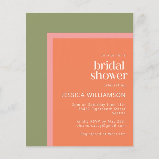 Papier Invitation de mariage géométrique vert corail à pe (Devant)