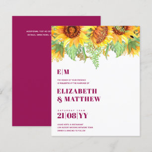 Papier Invitation de mariage Magenta Sunflowers à budget 