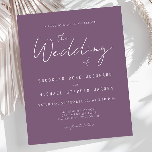 Papier Invitation de mariage majuscule de script budget