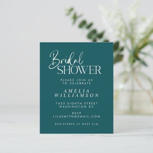 Papier Invitation de mariage minimal émeraude script (Debout devant)