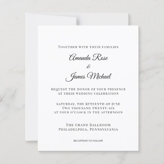 Papier invitation de mariage minimaliste moderne (Devant)