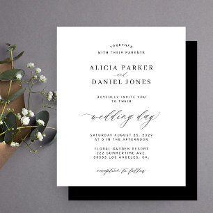 Papier Invitation de mariage minimaliste noir et blanc à