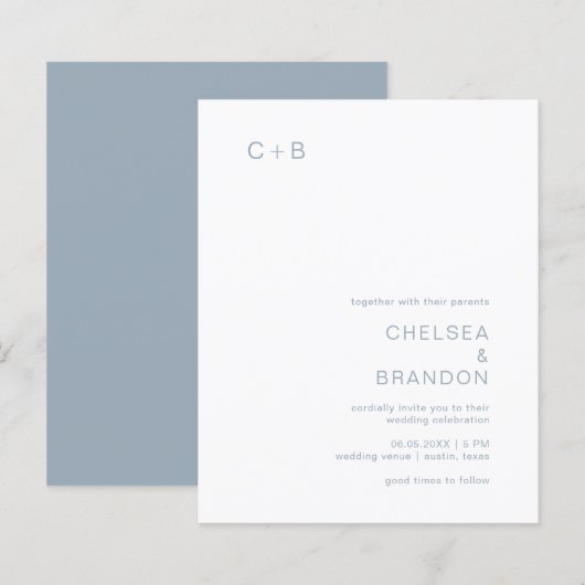 Papier Invitation de mariage moderne et budget monogramme (Devant / Derrière)