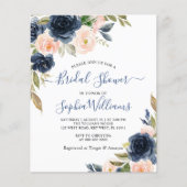 Papier Invitation de mariage Navy & floral rose à petit b (Devant)