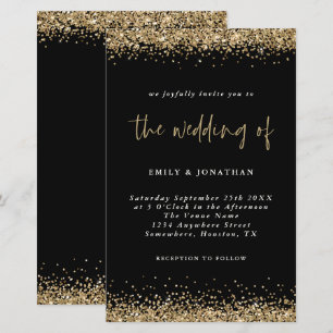 Papier Invitation de mariage noir avec paillettes dorées 