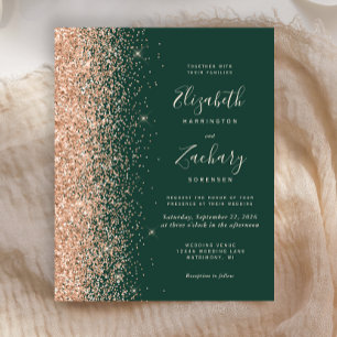 Papier Invitation de mariage paillettes vert émeraude et