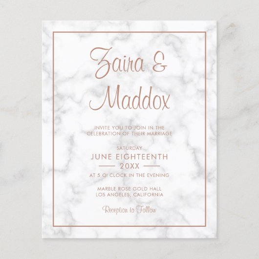 Papier Invitation de mariage pas chère avec marbre et or (Devant)