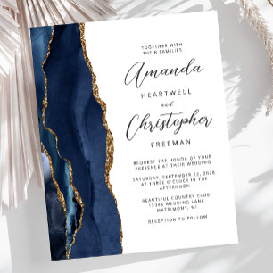Papier Invitation de mariage pas chère bleu marine agate