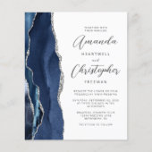 Papier Invitation de mariage pas chère bleu marine argent (Devant)