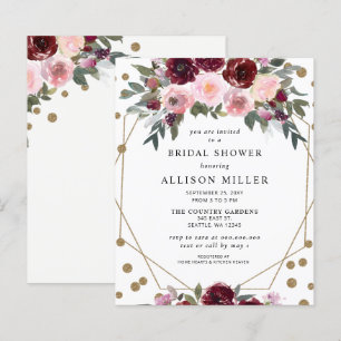 Papier Invitation de mariage pas chère Burgundy Gold