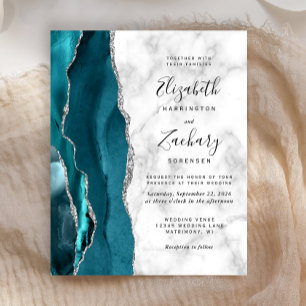 Papier Invitation de mariage pas chère en marbre de teal