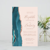 Papier Invitation de mariage pas chère en sarcelle or ros (Debout devant)