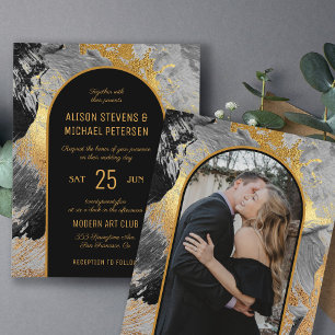 Papier Invitation de mariage PHOTO abstrait chic or budge