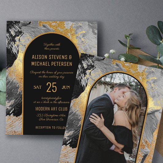 Papier Invitation de mariage PHOTO abstrait chic or budge