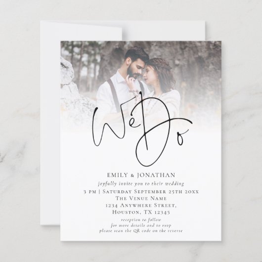 Papier Invitation de mariage photo avec code QR Budget We (Devant)